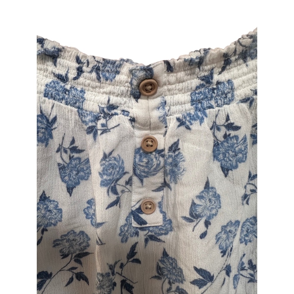 Vanilla Star Women Blue Floral Off Shoulder Crop Top Long Sleeve Blouse Size S - Picture 2 of 10